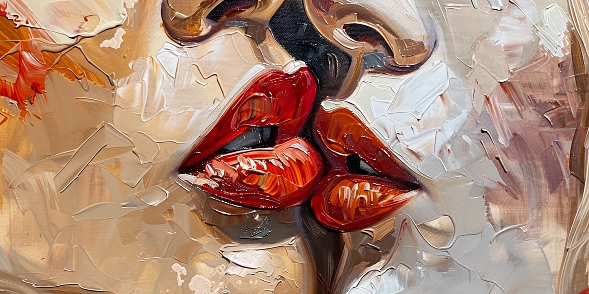 Close-up of sensual women’s lips in a vibrant oil painting, radiating allure and elegance—perfect for intimate connection, desire, and romance inspiration. TOMSCOUT Singapore Women’s Sex Toys DESIRE Collection.